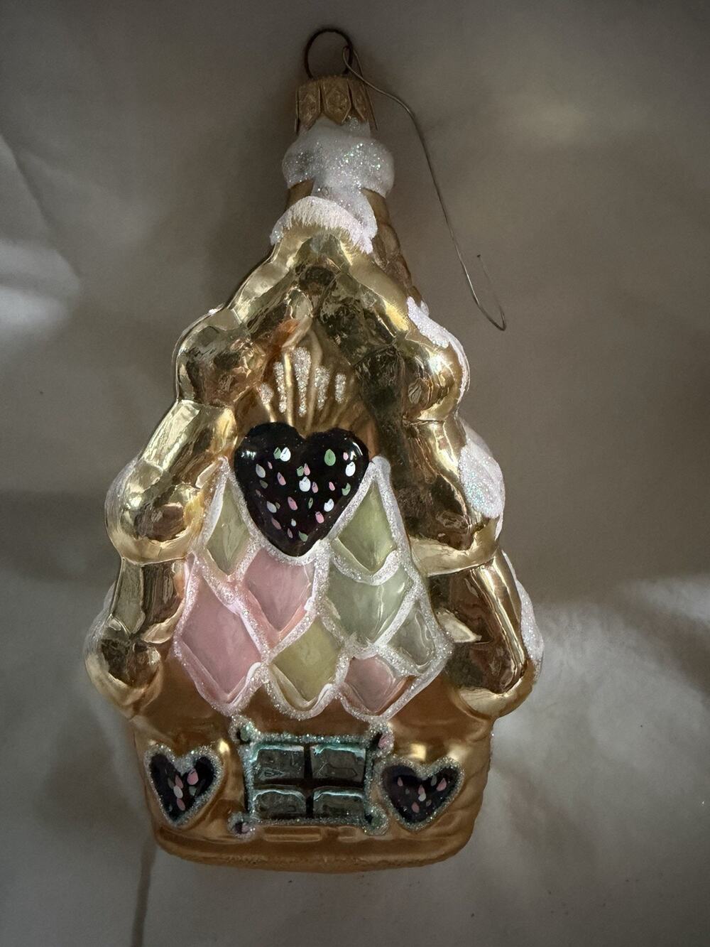 Polonaise Kurt Adler Gingerbread House Glass Christmas Ornament Poland w/ Box